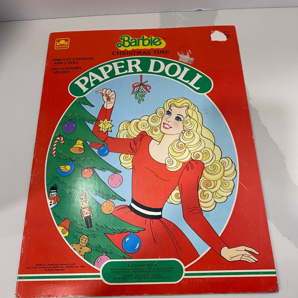 Vtg Barbie Christmas Time Paper Doll A Golden Book New